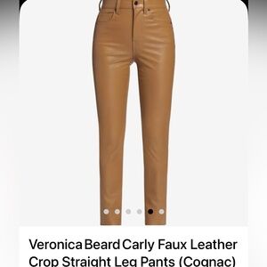 Veronica Beard Carly High rise Cognac Faux leather pant